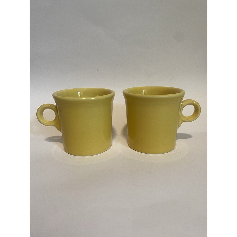 Pair HLC Homer Laughlin Fiestaware Coffee Mugs Sunflower Yellow Ring Handle USA